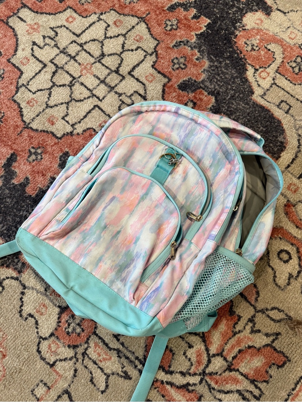 Pottery Barn Teen Pastel Watercolor Backpack with Mint Trim